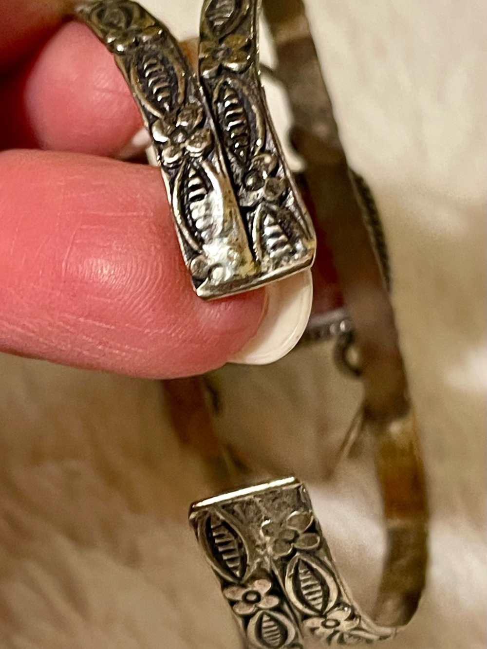 Pink Rhodochrosite Sterling Silver Style Ornate Cuff Bracelet - Picture 4 of 13